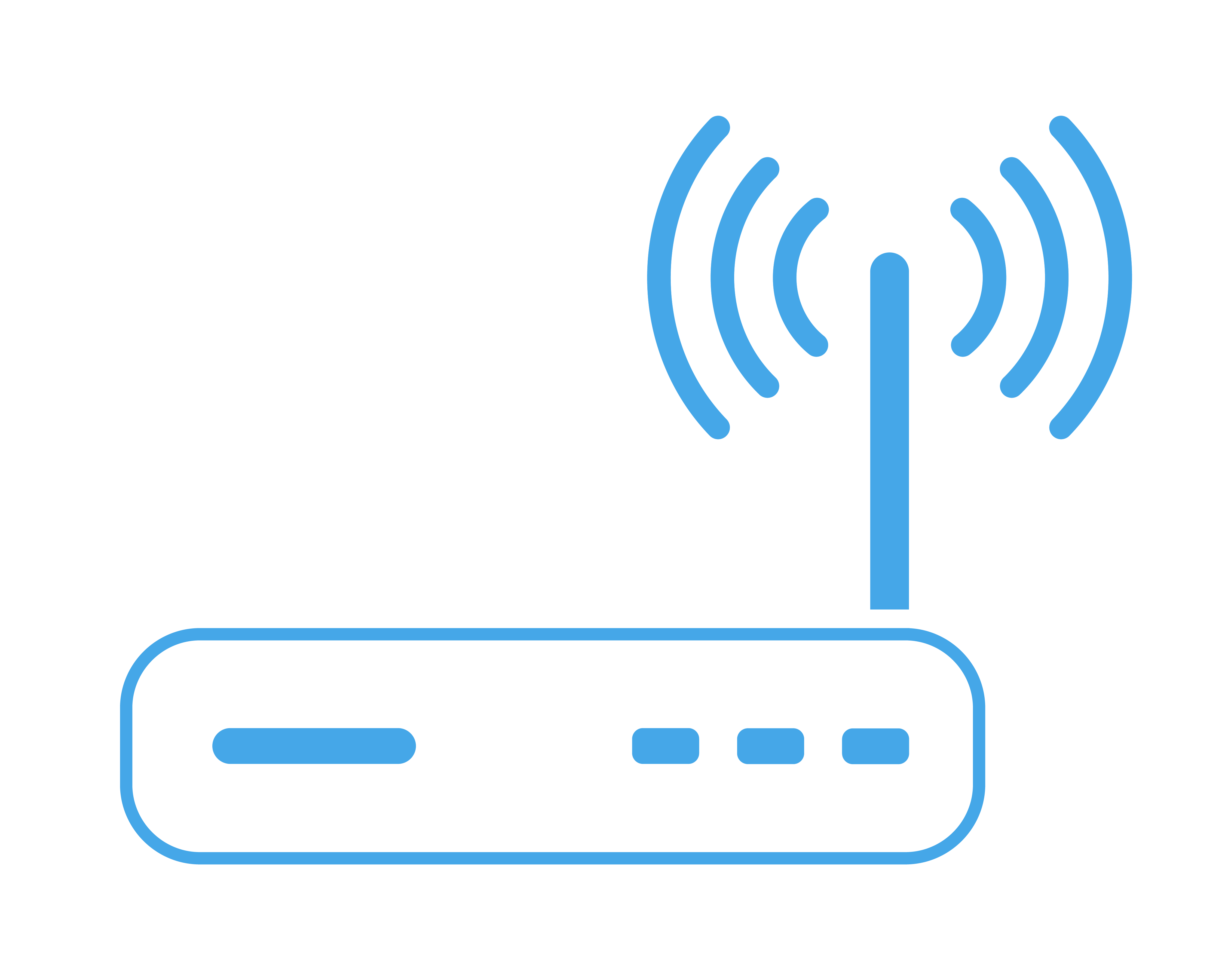 A blue icon of a router beaming out internet.