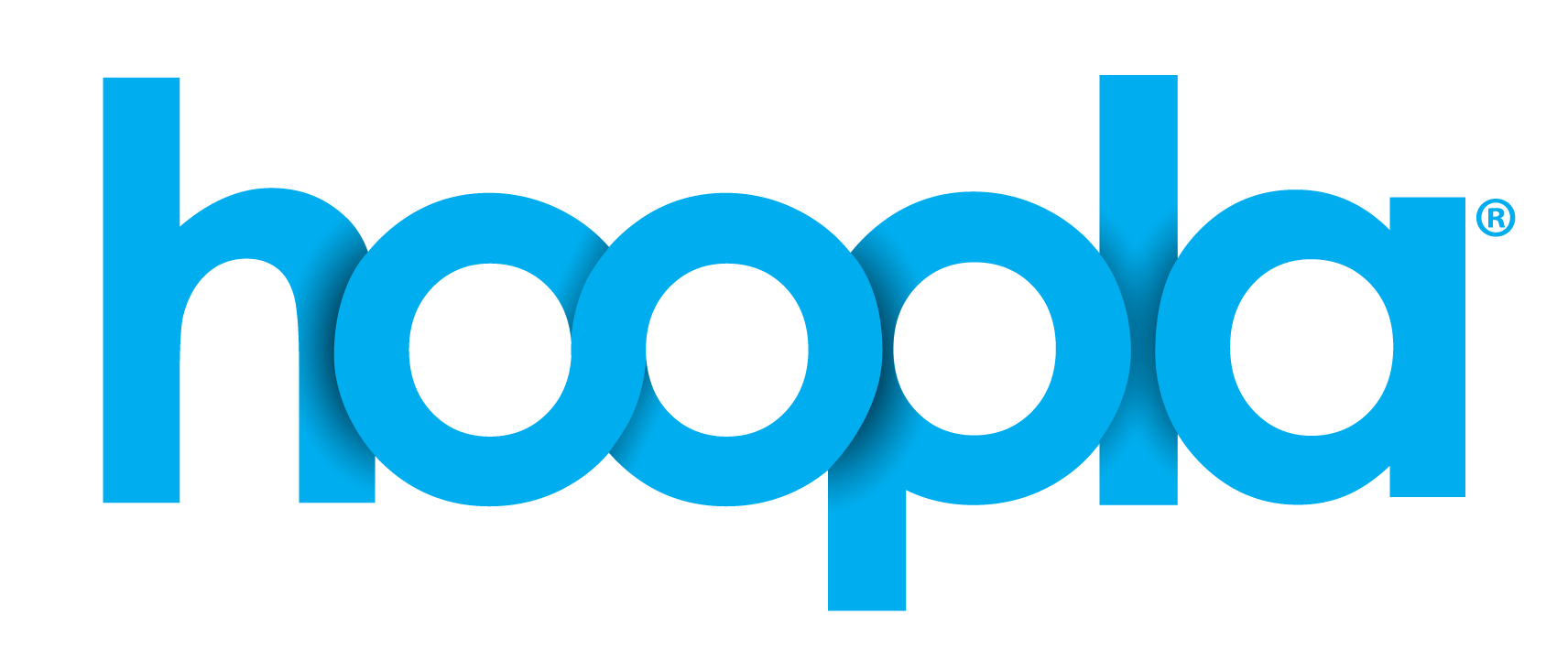 A sky blue logo that says "hoopla."